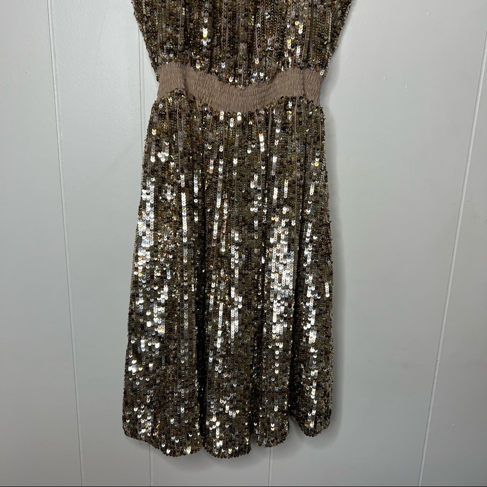 Parker Silk Gold Sequin Mini Dress Party Racerback Sz M - Picture 5 of 9
